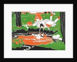Girl with doll looking at reflection in water by Anonymous