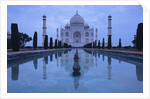 India, Uttar Pradesh, Agra, Taj Mahal, Built by Shah Jahan, Completed 1653 with Reflection in Pond by Anonymous