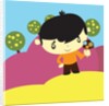 Boy holding ice cream cone by Anonymous