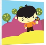 Boy holding ice cream cone by Anonymous
