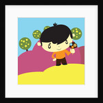 Boy holding ice cream cone by Anonymous