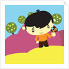 Boy holding ice cream cone by Anonymous
