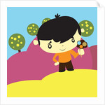 Boy holding ice cream cone by Anonymous