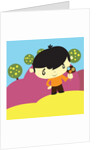 Boy holding ice cream cone by Anonymous
