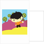 Boy holding ice cream cone by Anonymous