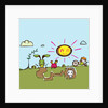 Boy riding tricycle by rabbit warren