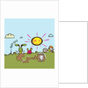 Boy riding tricycle by rabbit warren