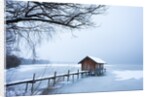 Snow covered pier and boat house at Lake Starnberg by Anonymous
