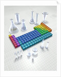 Periodic table of the elements with glassware by Anonymous