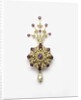 Spinel and diamond sarpesh with a natural pearl drop by Anonymous
