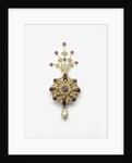 Spinel and diamond sarpesh with a natural pearl drop by Anonymous