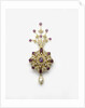 Spinel and diamond sarpesh with a natural pearl drop by Anonymous