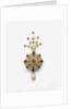 Spinel and diamond sarpesh with a natural pearl drop by Anonymous