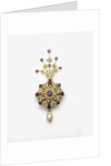 Spinel and diamond sarpesh with a natural pearl drop by Anonymous