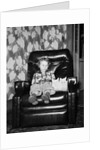 Young girl sits with her two cats in a leather chair, ca. 1960 by Anonymous
