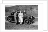 Father and mother stand with their son sitting on the hood of their Mercedes automobile, ca. 1950 by Anonymous