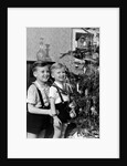 Two brothers look at a Christmas tree in their living room in Germany, ca. 1949 by Anonymous