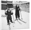 Two brothers stand on their skis in the snow, ca. 1950 by Anonymous
