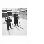 Two brothers stand on their skis in the snow, ca. 1950 by Anonymous