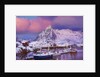 Fishing village of Hamnoy below Klokketinden peak by Anonymous