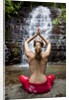 Woman meditating in front of a waterfall by Anonymous
