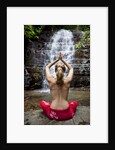 Woman meditating in front of a waterfall by Anonymous