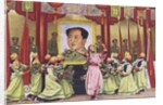 Dancers performing in front of portrait of Mao Zedong by Anonymous