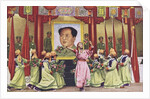 Dancers performing in front of portrait of Mao Zedong by Anonymous