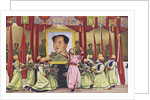 Dancers performing in front of portrait of Mao Zedong by Anonymous