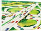 Cars on cloverleaf interchange by Anonymous