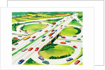 Cars on cloverleaf interchange by Anonymous