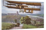 Biplane flying over French countryside by Anonymous