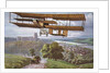 Biplane flying over French countryside by Anonymous