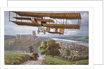Biplane flying over French countryside by Anonymous