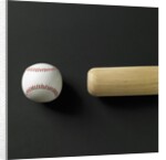 Directly-above view of a bat and a ball in a row by Anonymous