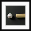 Directly-above view of a bat and a ball in a row by Anonymous