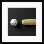 Directly-above view of a bat and a ball in a row by Anonymous