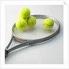 A tennis racket and balls by Anonymous