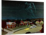 Death looming over suburban house by Anonymous