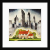 Suburban home constrasted with skyscrapers by Anonymous
