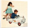 Children playing with toy fire engine by Anonymous