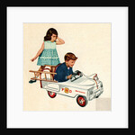 Children playing with toy fire engine by Anonymous