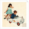 Children playing with toy fire engine by Anonymous
