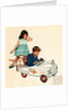 Children playing with toy fire engine by Anonymous
