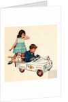 Children playing with toy fire engine by Anonymous