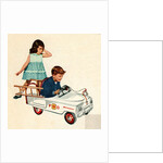 Children playing with toy fire engine by Anonymous