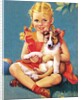 Girl holding collie puppy by Anonymous