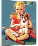 Girl holding collie puppy by Anonymous