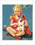 Girl holding collie puppy by Anonymous
