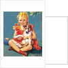 Girl holding collie puppy by Anonymous